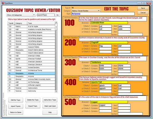 Add questions to the Quiz Show database