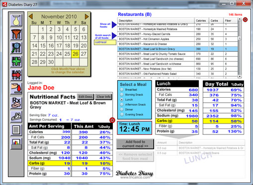 diabetes diary nutritional personal management software